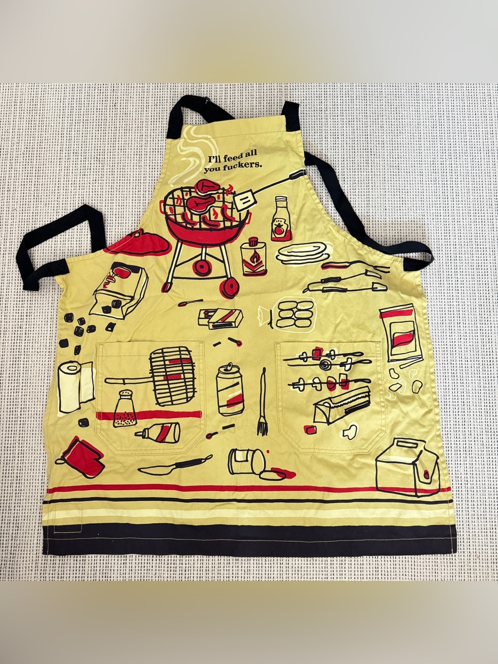Blue Q Yellow Novelty BBQ Cotton Apron with Red Grill Graphics